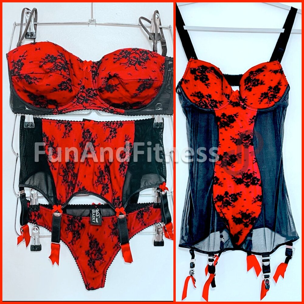 Pinup Retro Lingerie Set by Kiss Me Deadly 15+yo Red/Black 36D/*34DD